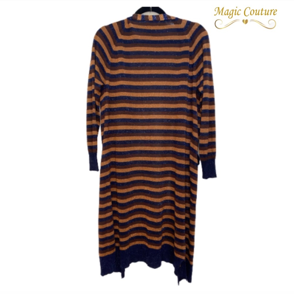 ❌SOLD❌Gray Blush Parisian Stories Boutique Metallic Striped Sweater💙🧡🖤 - Picture 2 of 8